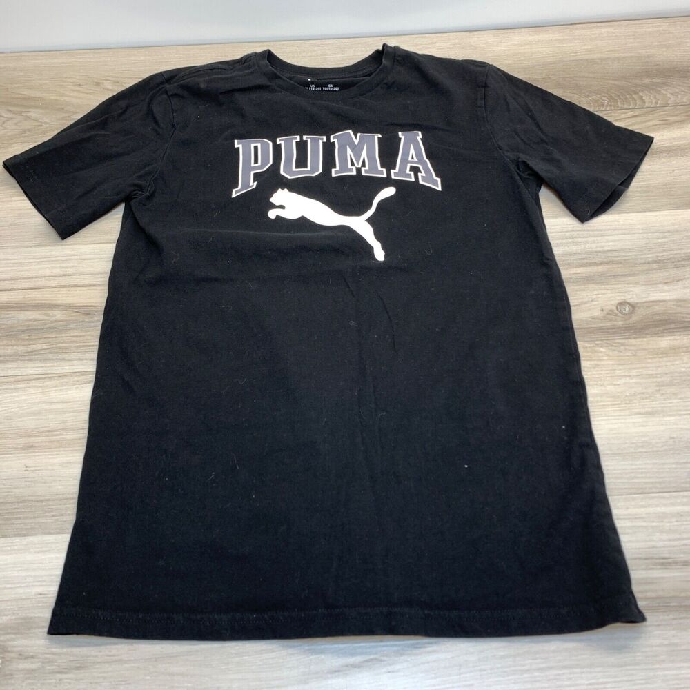 Puma T-Shirt Boys Youth XL 18-20 Short Sleeve Graphic Logo Crew Neck Black White